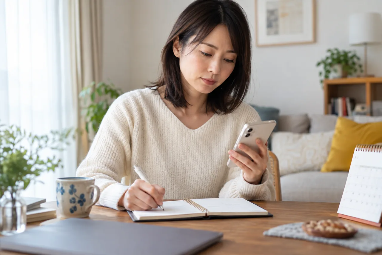 人間関係の境界線と断り方をメモする日本人女性