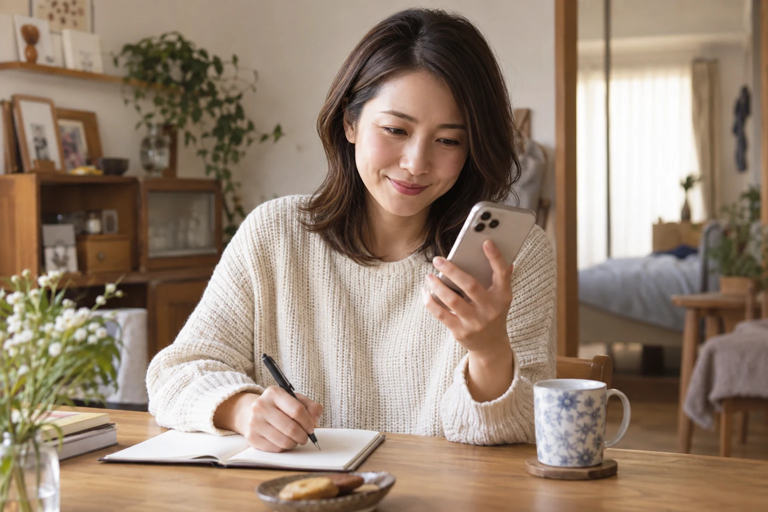 日本人の女性が恋人と友達の違いをノートに整理する様子
