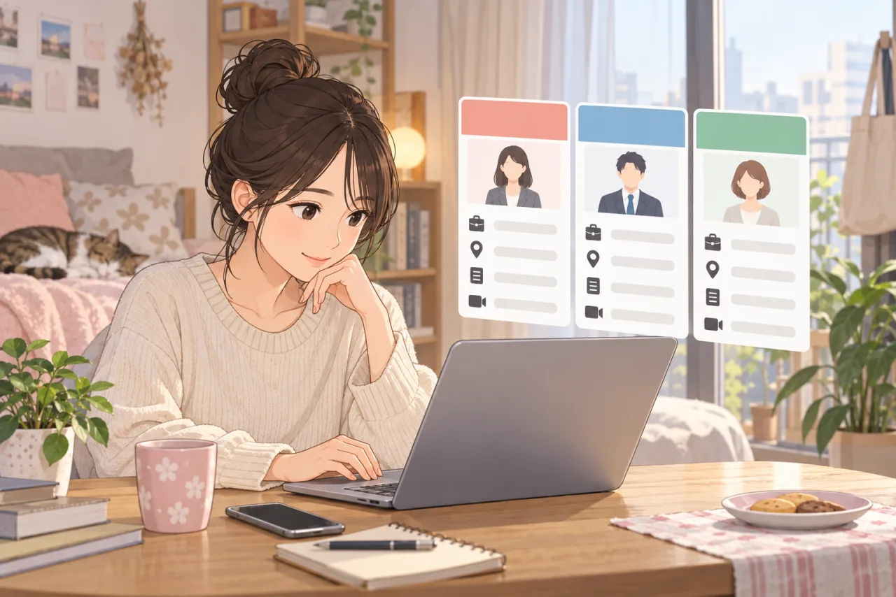 日本人の会社員が転職エージェントとの連絡手段と時間帯の希望を設定している場面