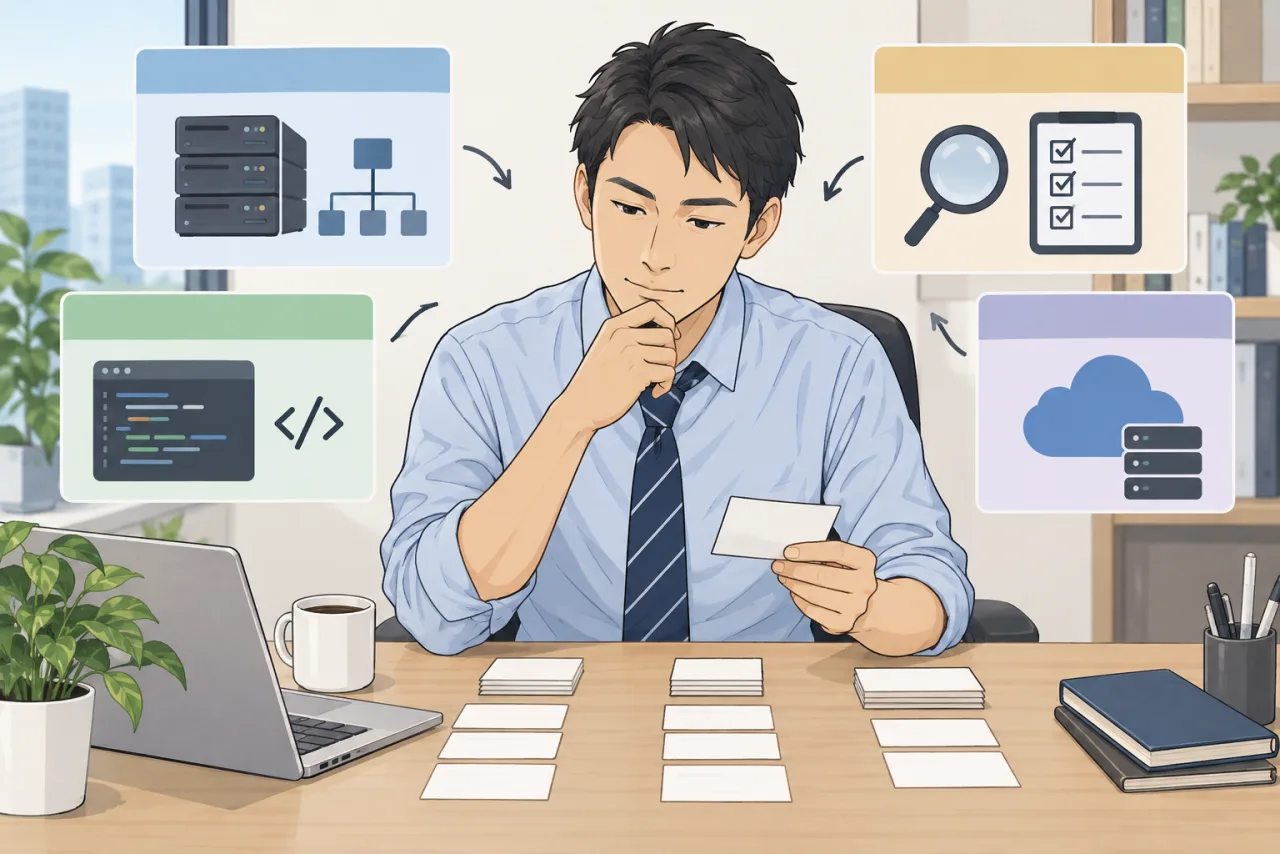 日本人の一人暮らしの会社員が企業採用ページと公共の求人窓口を直接確認している場面