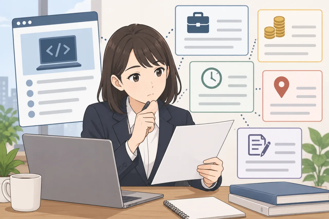 日本人のエンジニアが経験した業務課題と成果を求人に合う言葉へ整理している場面