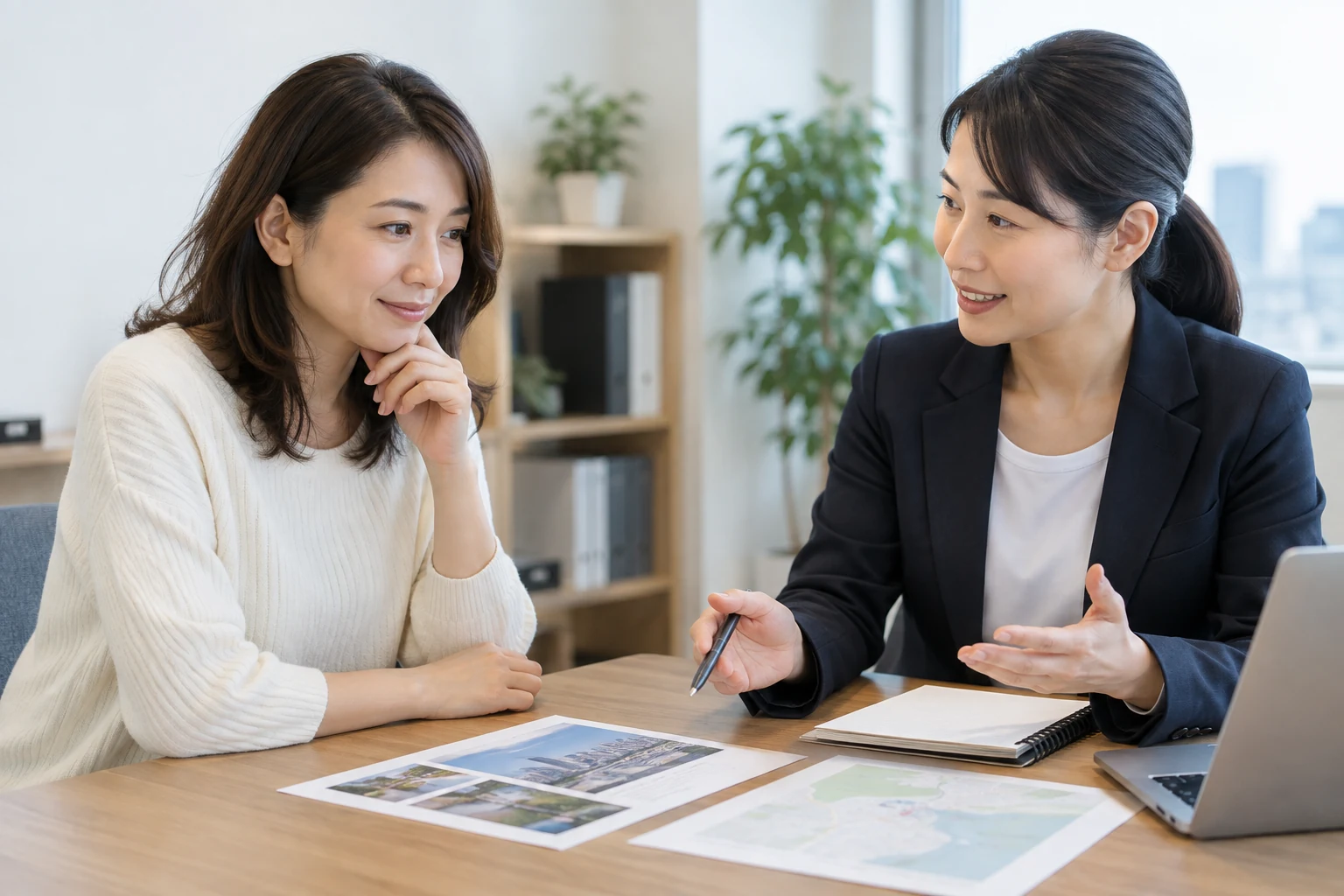 希望する職種と地域の求人を転職エージェントに相談している女性