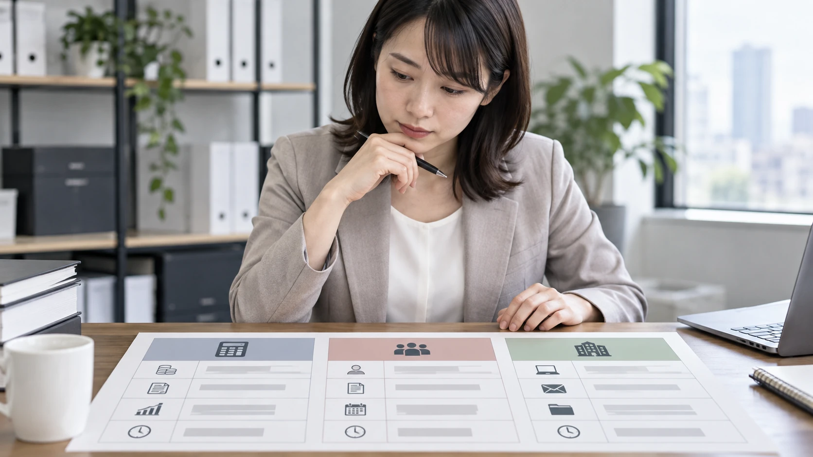 経理人事事務の担当業務を表にして求人条件と比較する様子