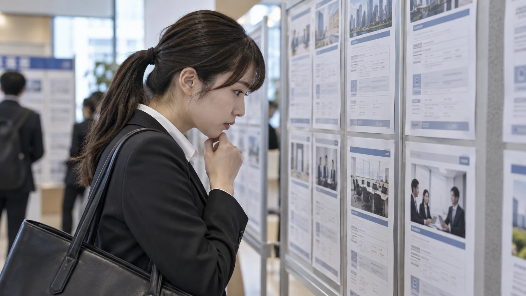 経理人事事務の求人票で業務範囲と残業と給与条件を確認する様子