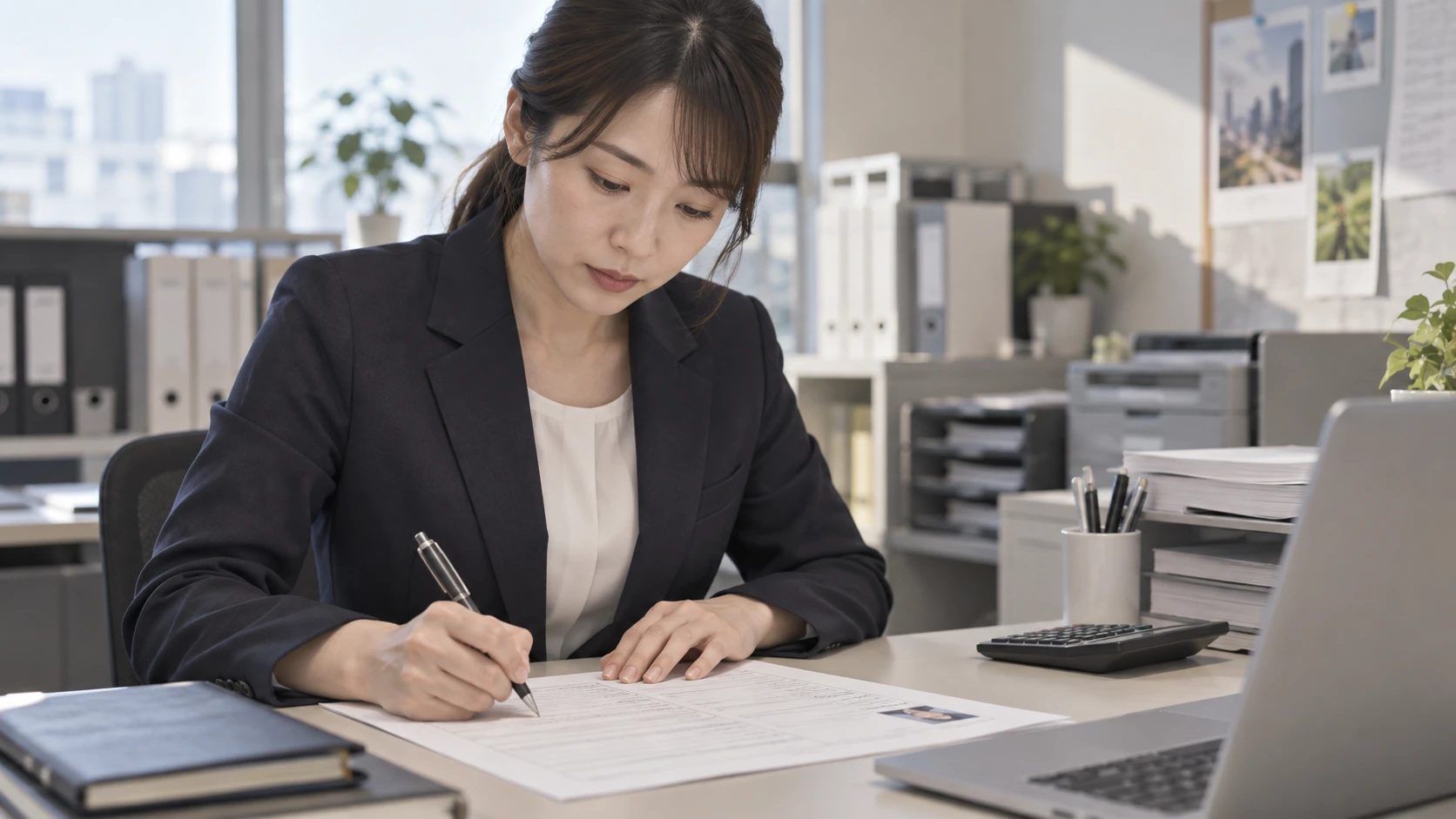職務経歴書に経理人事事務の経験と成果を具体的に書いている様子