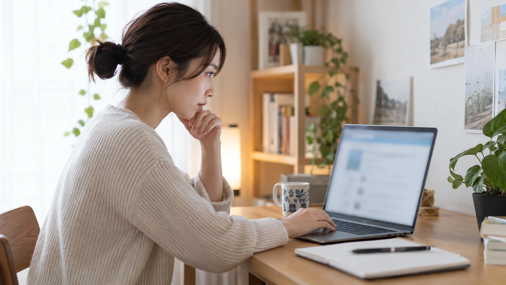 求人票の仕事内容と勤務条件を確認する様子