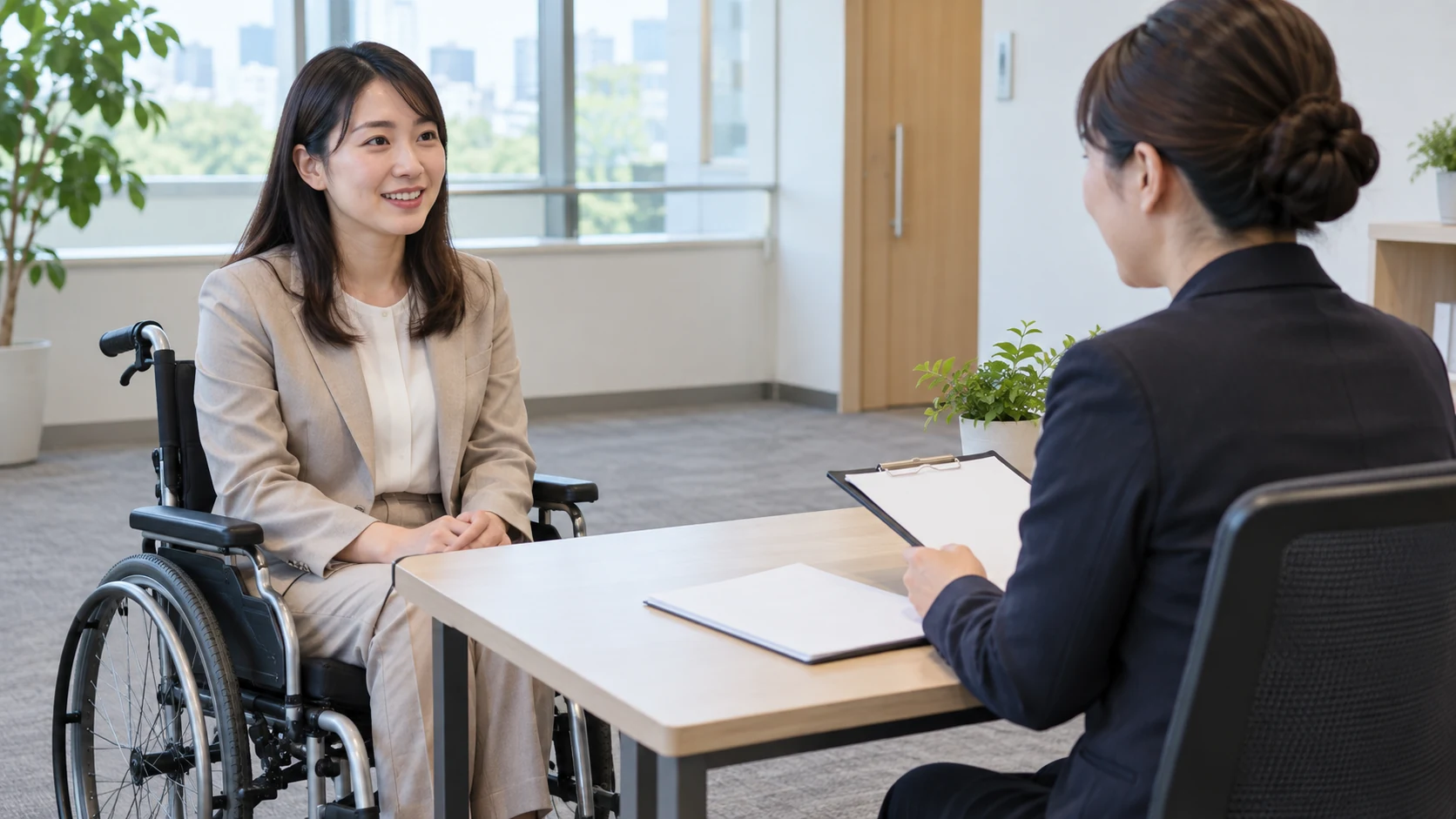 面接で配慮事項を相談する様子