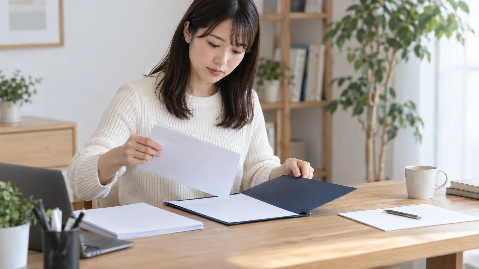 応募書類と配慮事項を提出前に確認する様子