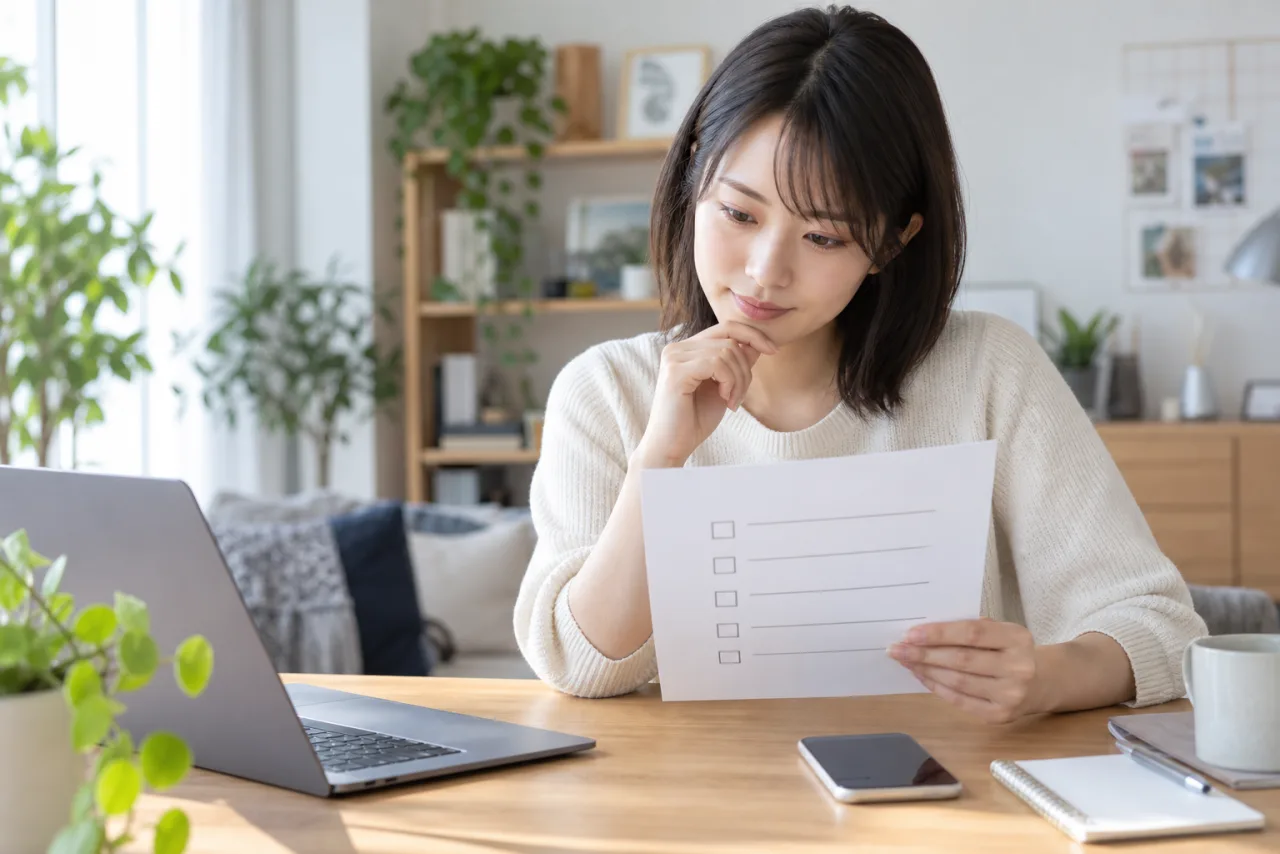 40代の日本人女性が職種別の転職求人と支援内容を比較する様子