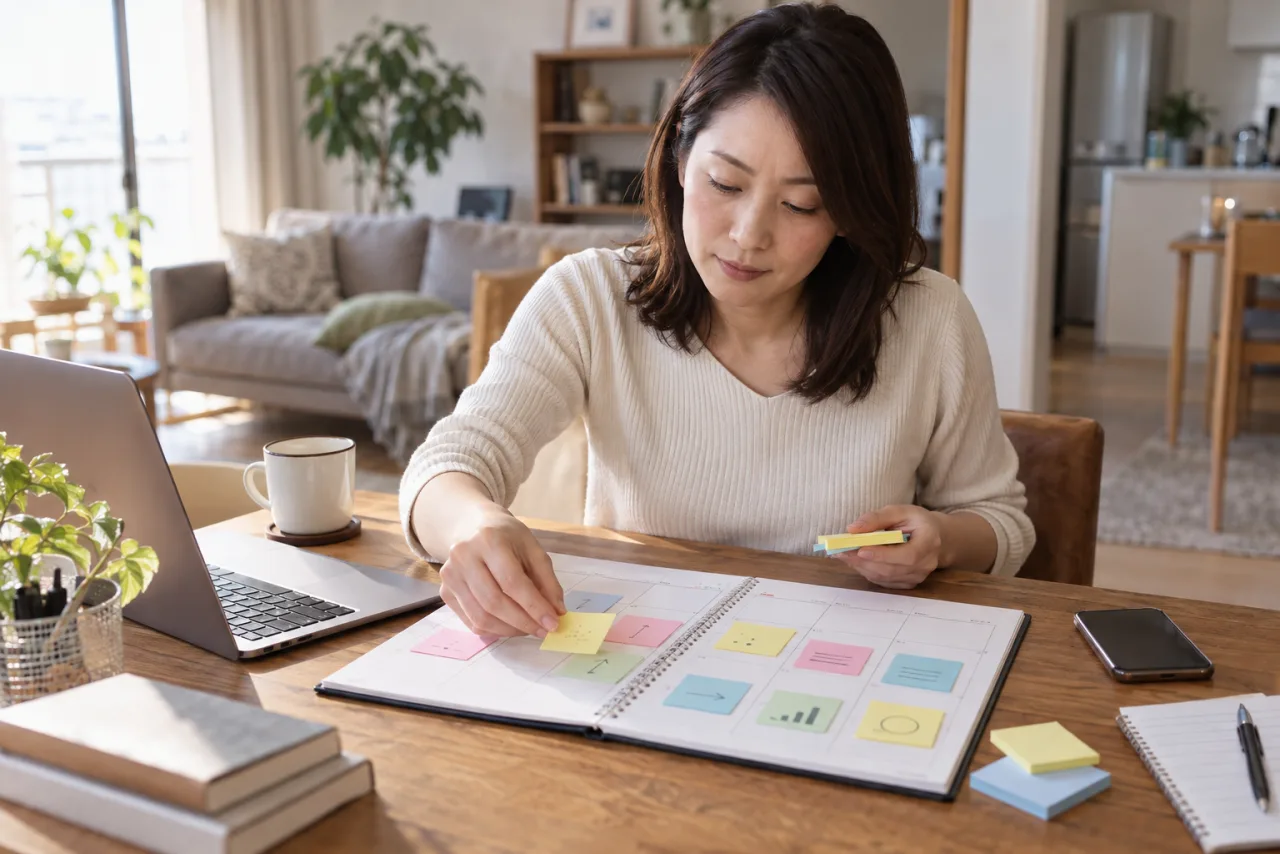日本人女性が転職エージェントを使うか判断する一週間の計画を立てている