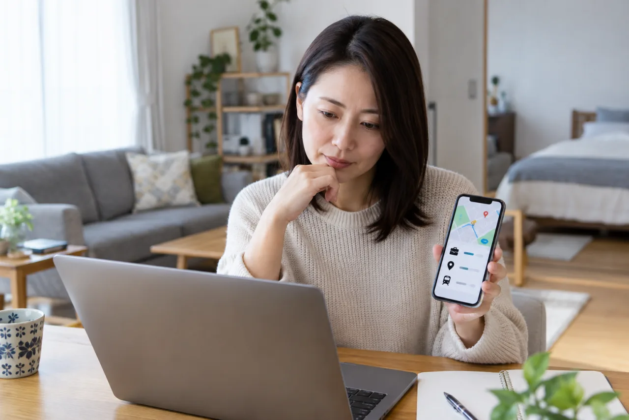 日本人女性が転職エージェントの対象職種と勤務地と経験条件を確認している