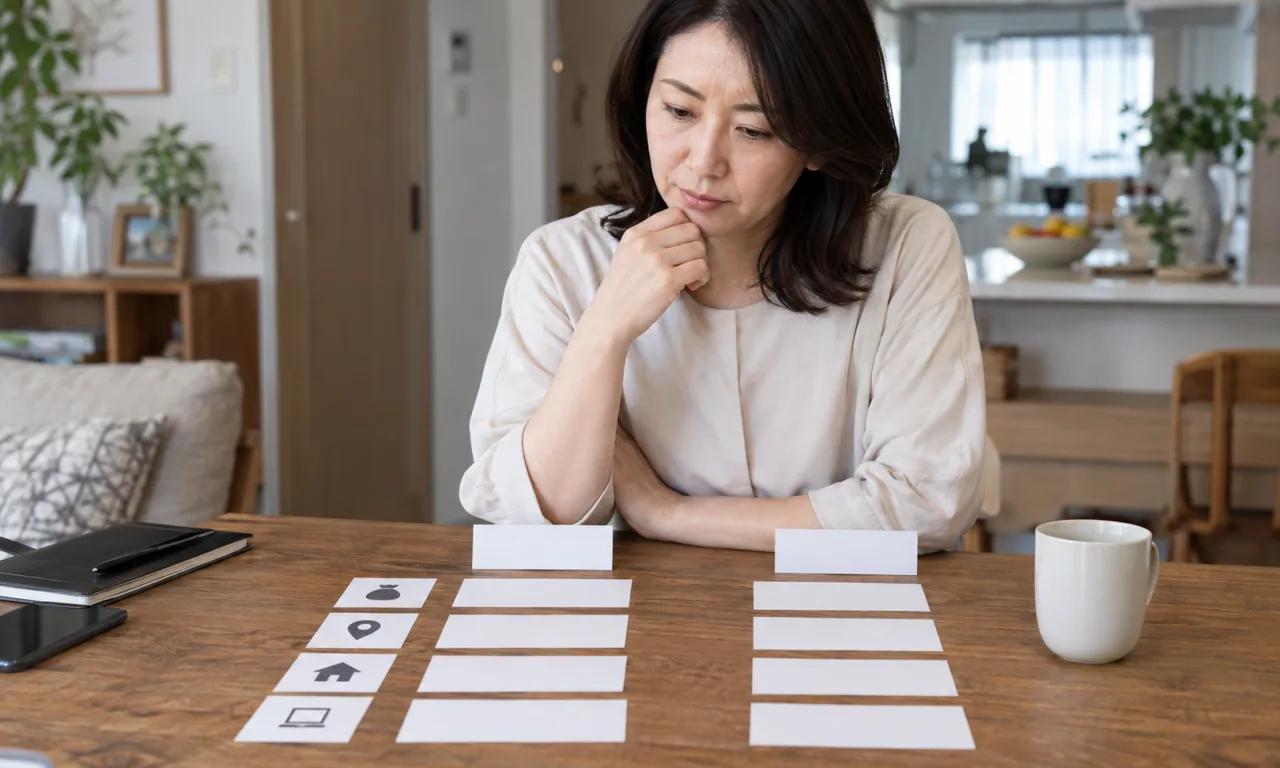 紹介された求人の条件を比較表で確認する日本人女性