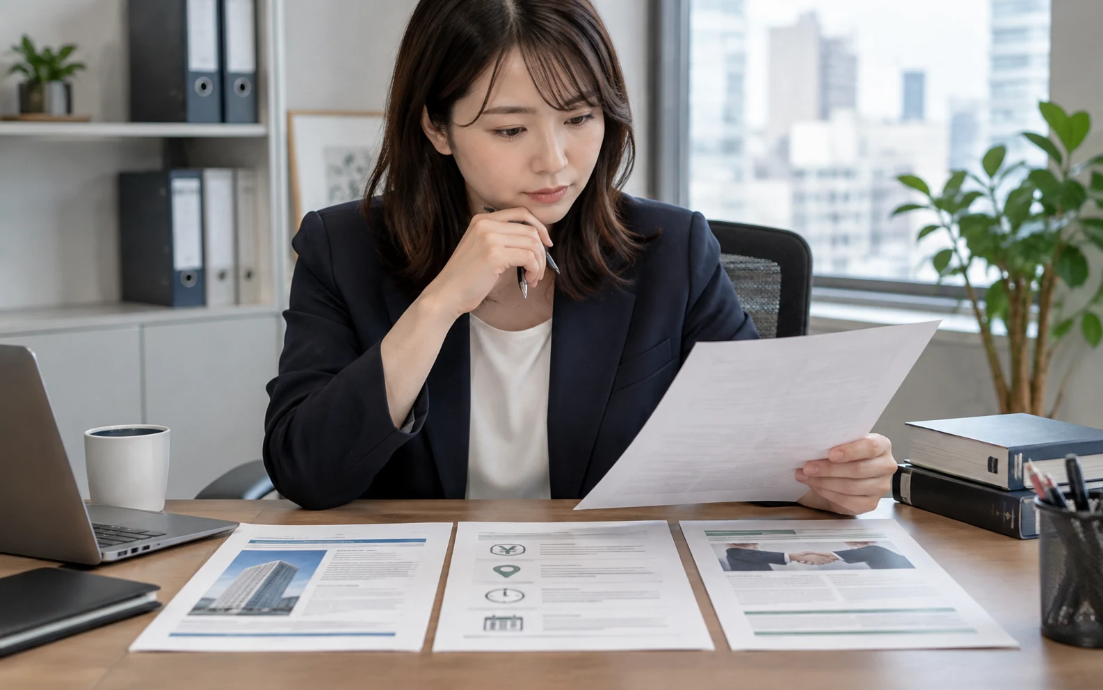 30代会社員が求人票と担当者の説明と労働条件通知書を照合している様子
