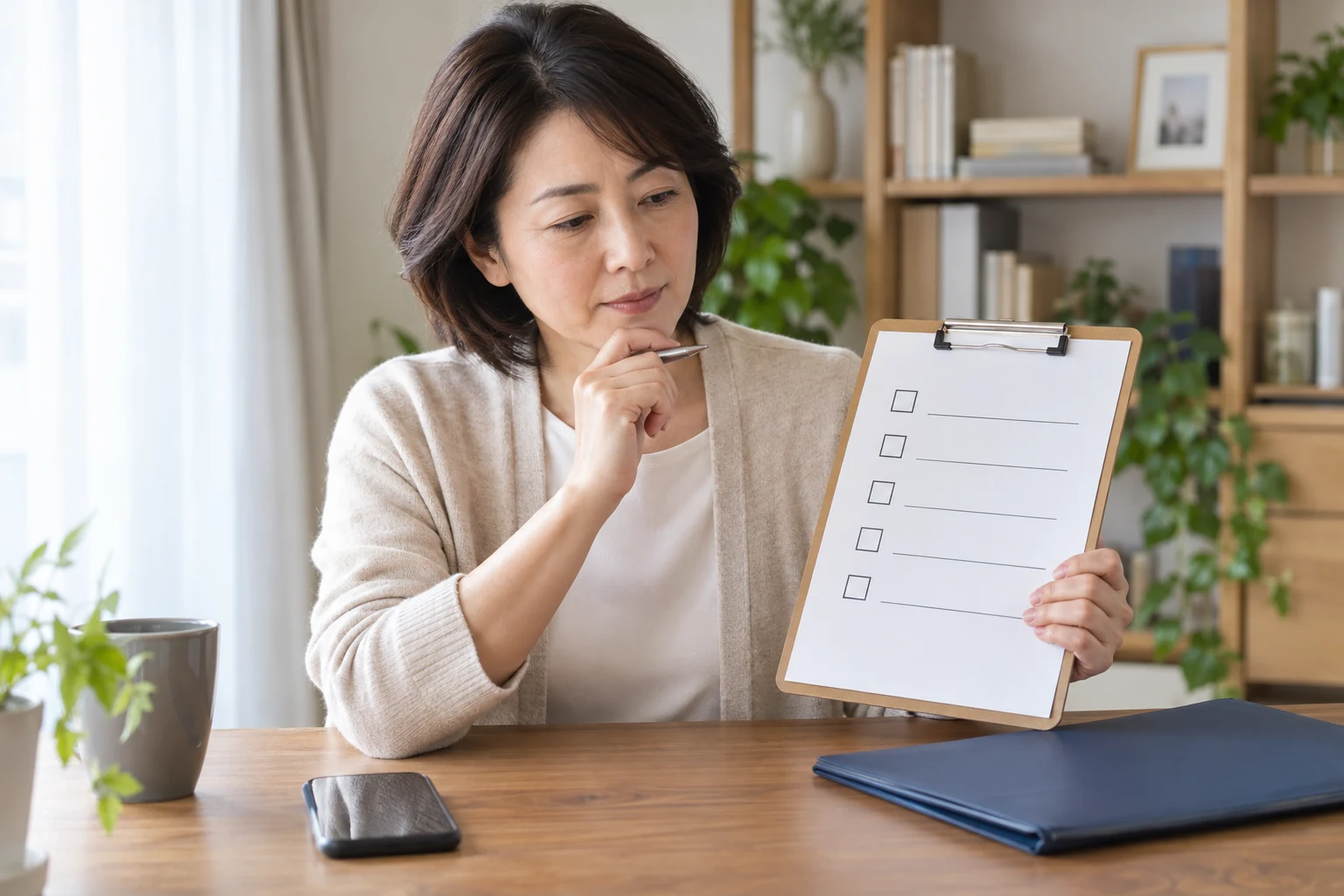 日本人女性が転職エージェントへの連絡前チェックリストを確認する