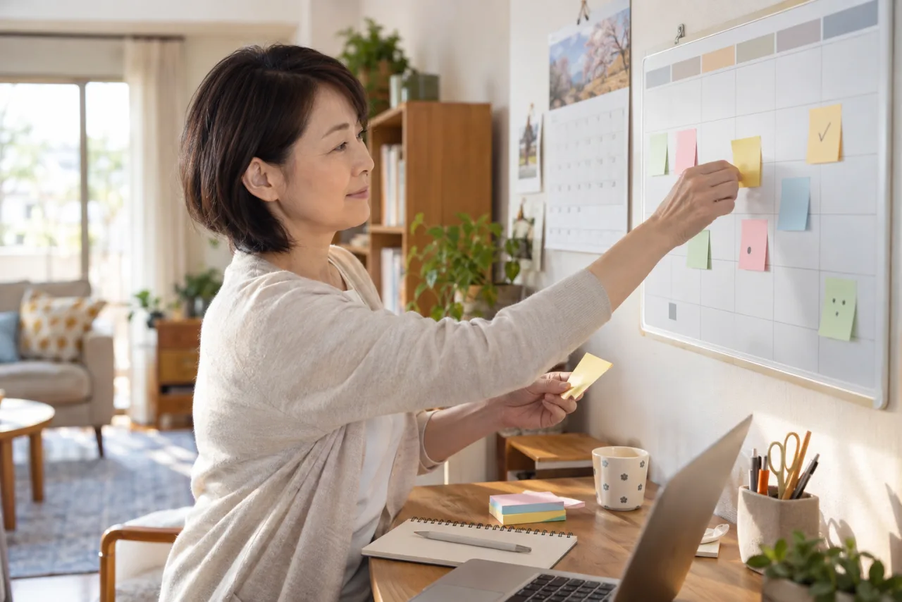 日本人女性が転職準備を一週間の行動計画に整理している