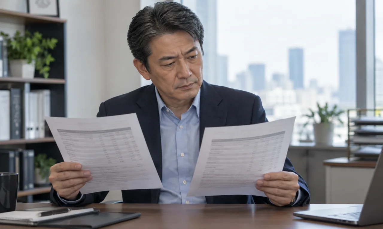 管理職経験と求人条件を比較する50代の日本人男性