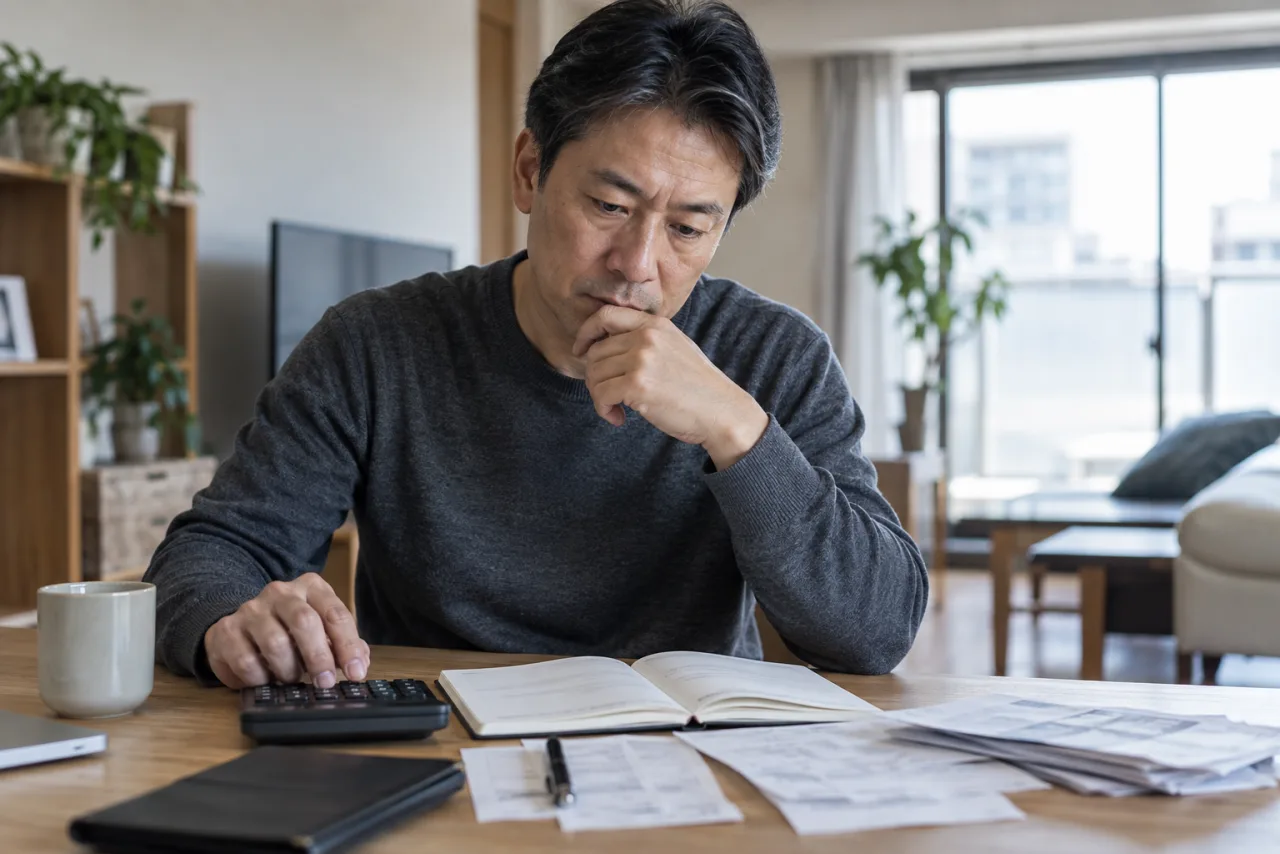 転職後の手取りと固定費を計算する50代の日本人男性