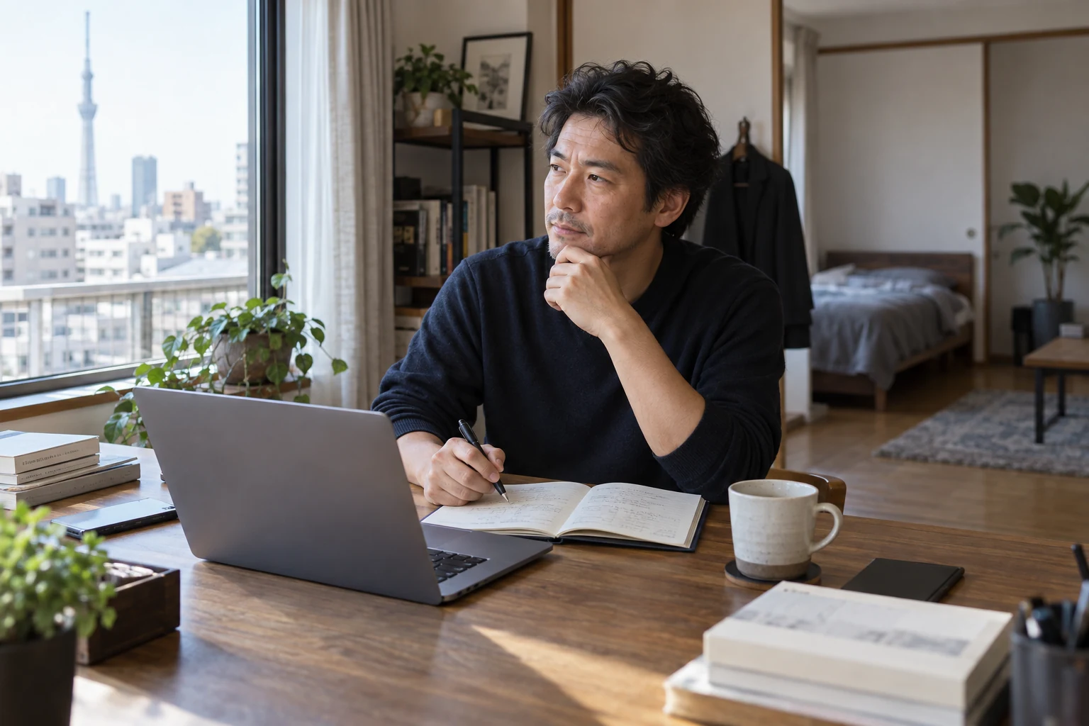 日本人男性が40代の転職条件を整理する様子