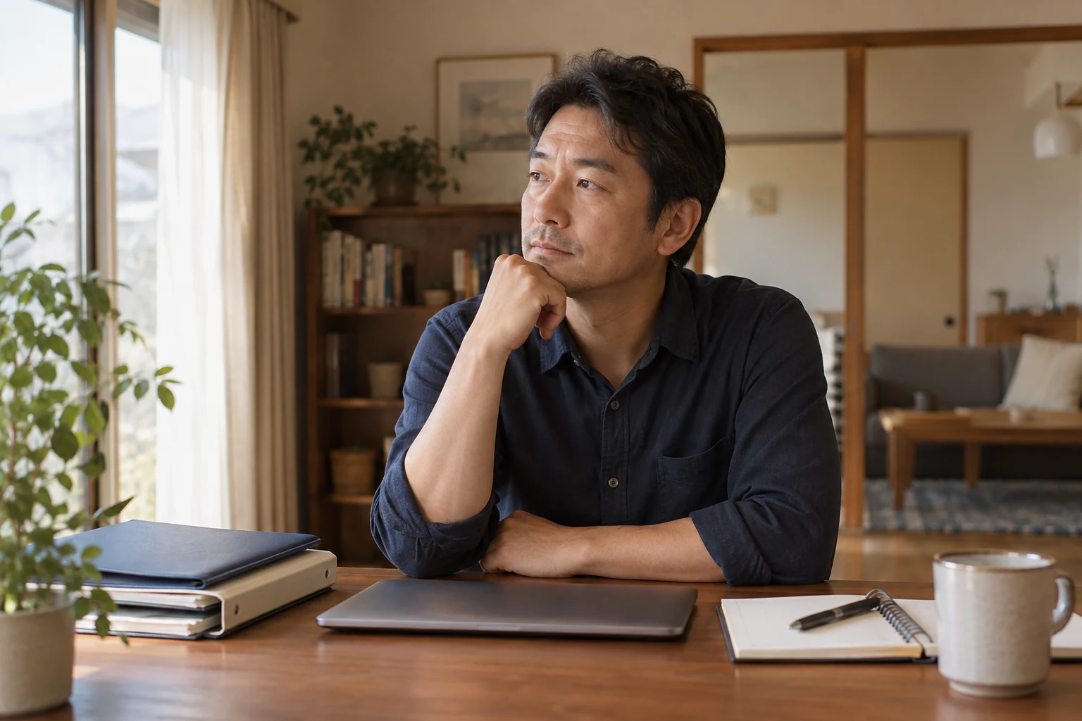 日本人男性が転職後の働き方を慎重に決める様子