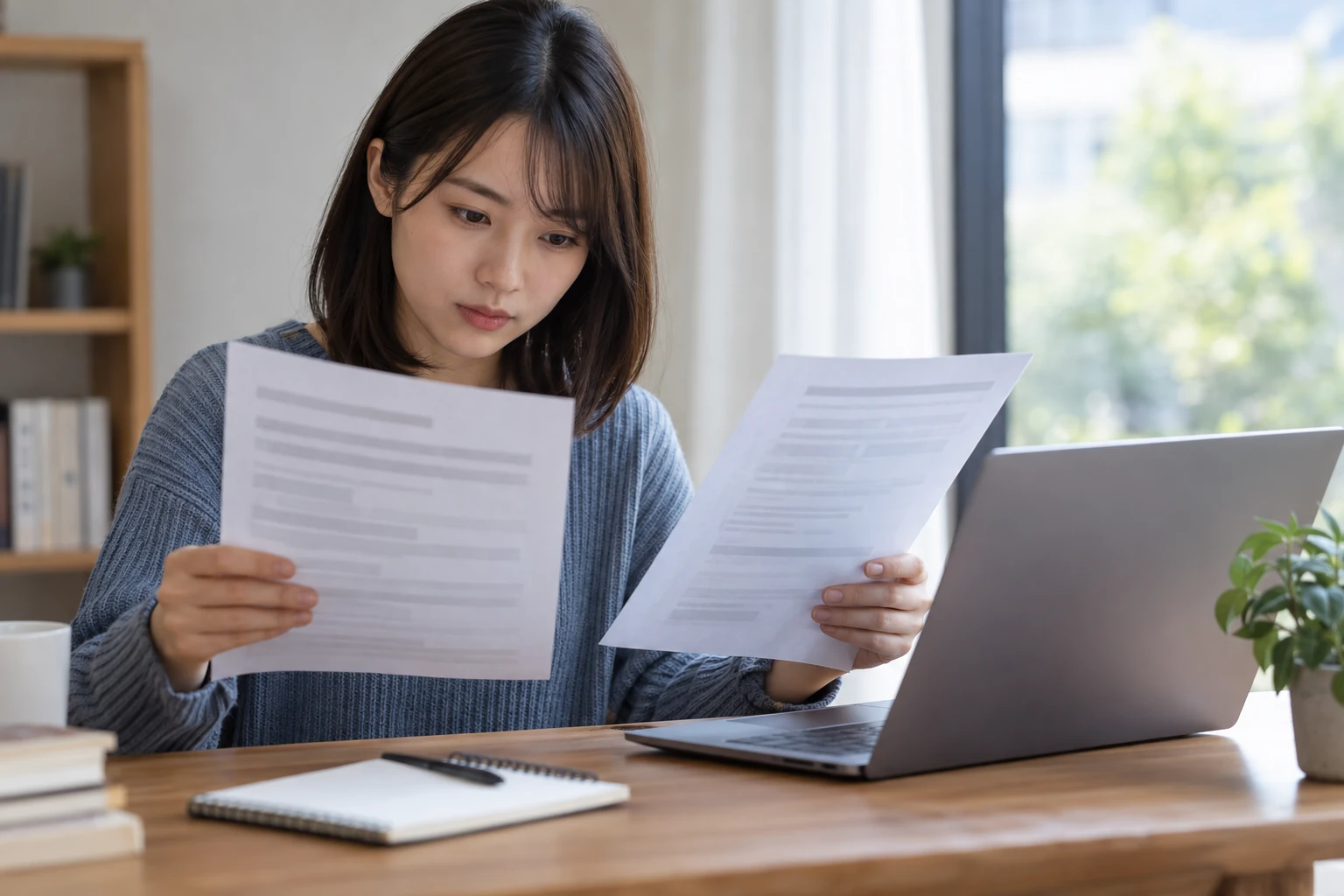 仕事内容や応募条件を見比べながら求人を選ぶ20代の女性