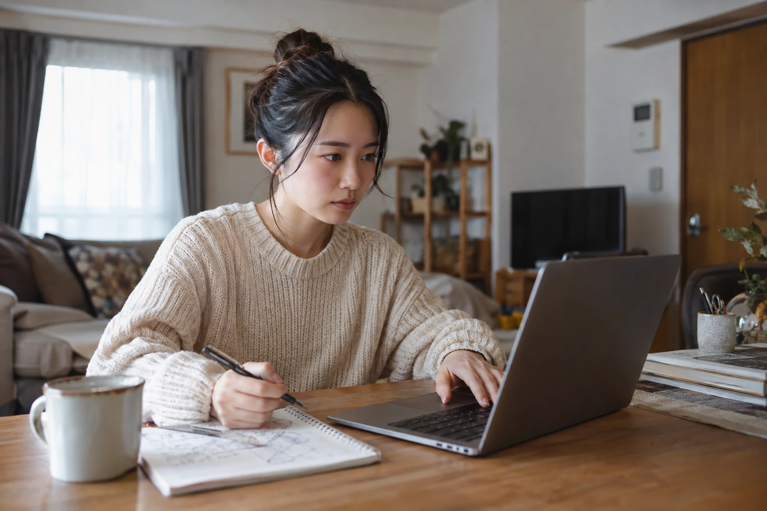 これまでの経験を次の仕事でどう生かすかノートに整理する女性