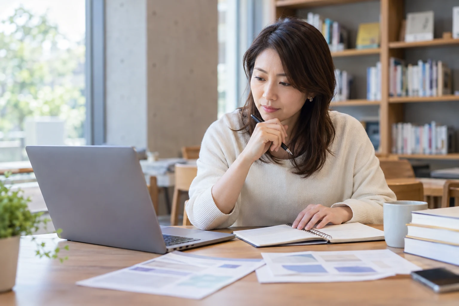 転職先で必要な知識をオンライン教材で学んでいる女性