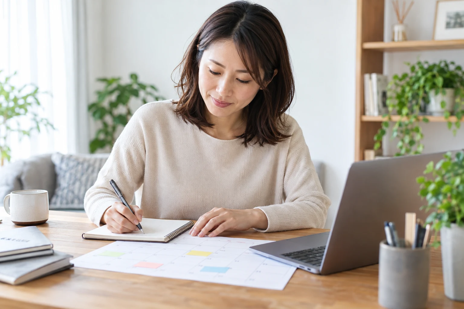 転職前に手取りと固定費を計算している女性