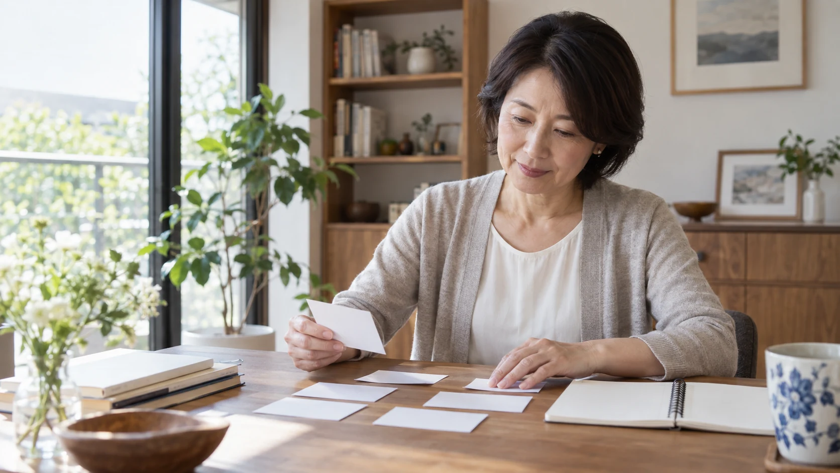 50代の女性が転職後の条件を整理する様子