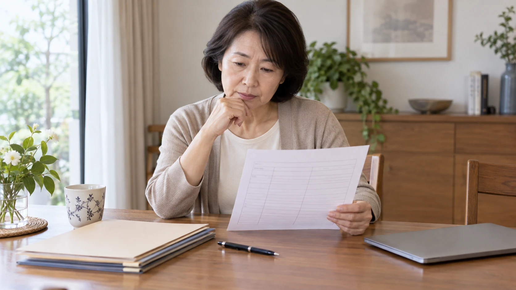 50代の女性が職務経験の整理用カードを比べる様子