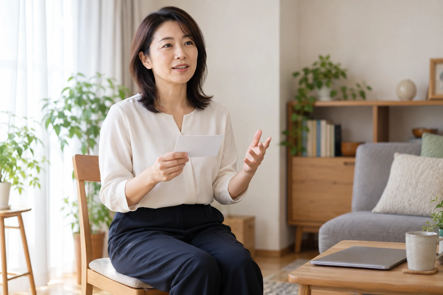 日本人女性が転職面接で経験を説明する準備をする