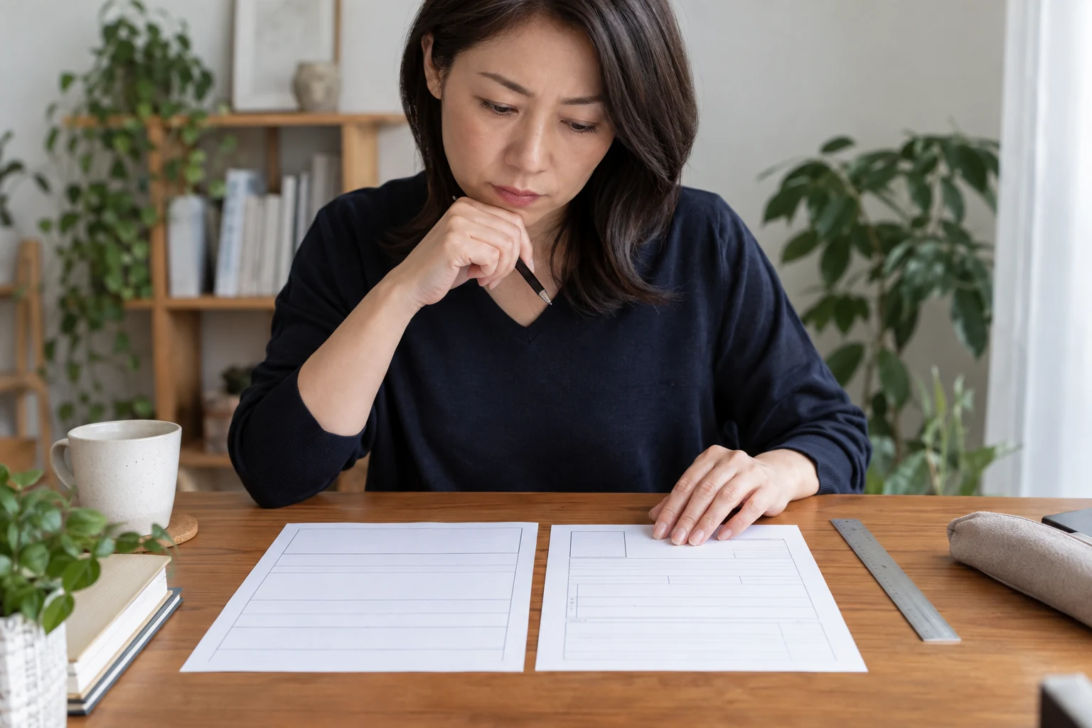 日本人女性が自分の経験と求人票の条件を照合する