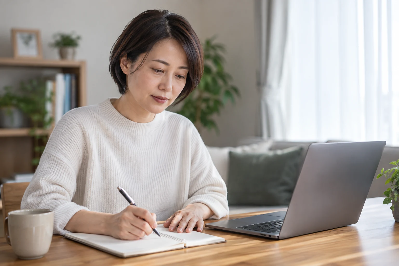 日本人女性が三つの転職相談先を比較表へ記入する