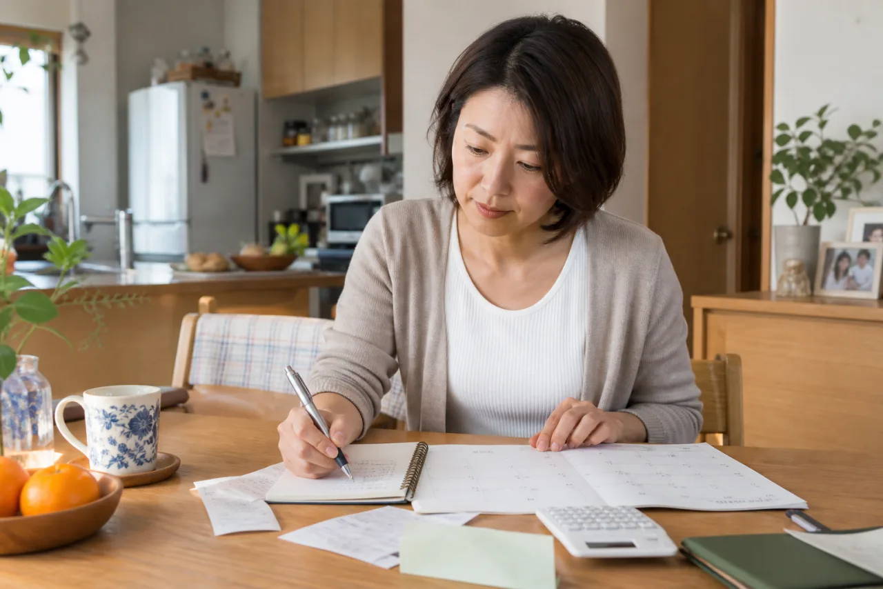 女性が転職活動と生活の予定をカレンダーに書き込んでいる様子