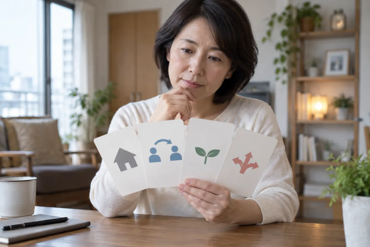 日本人女性が現職継続と異動と学び直しと転職を比較している