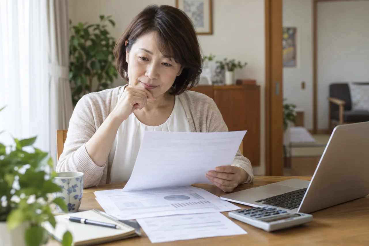 日本人女性が年金加入記録と働き方の見通しを確認している