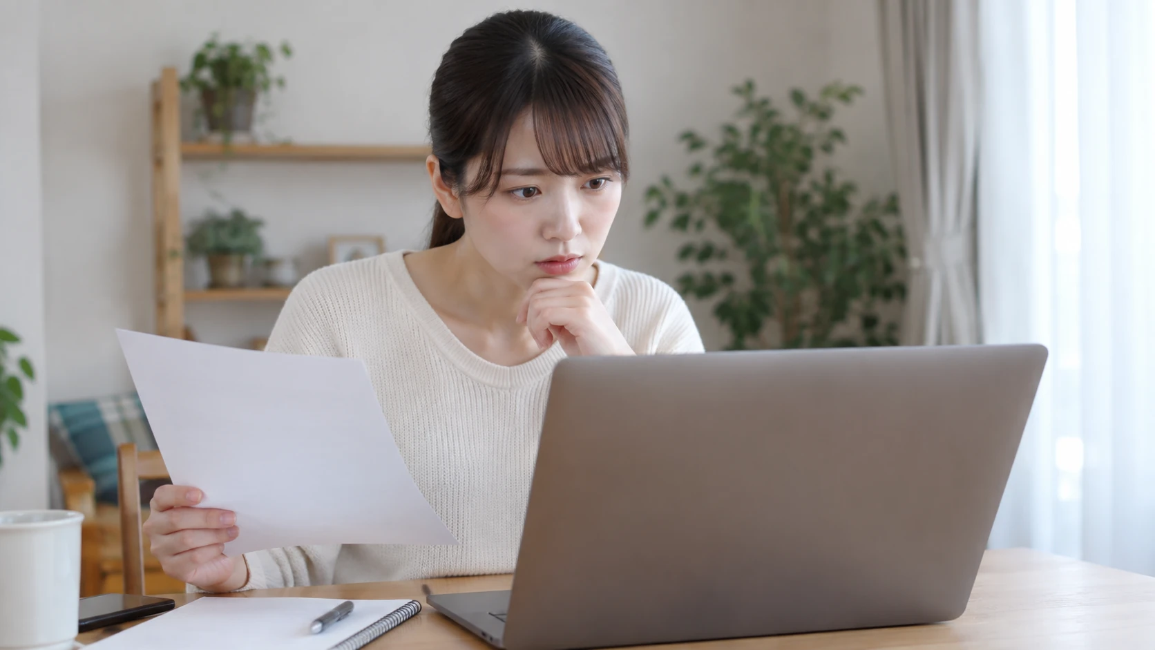 求人票の研修期間と給与と固定残業代を確認している様子