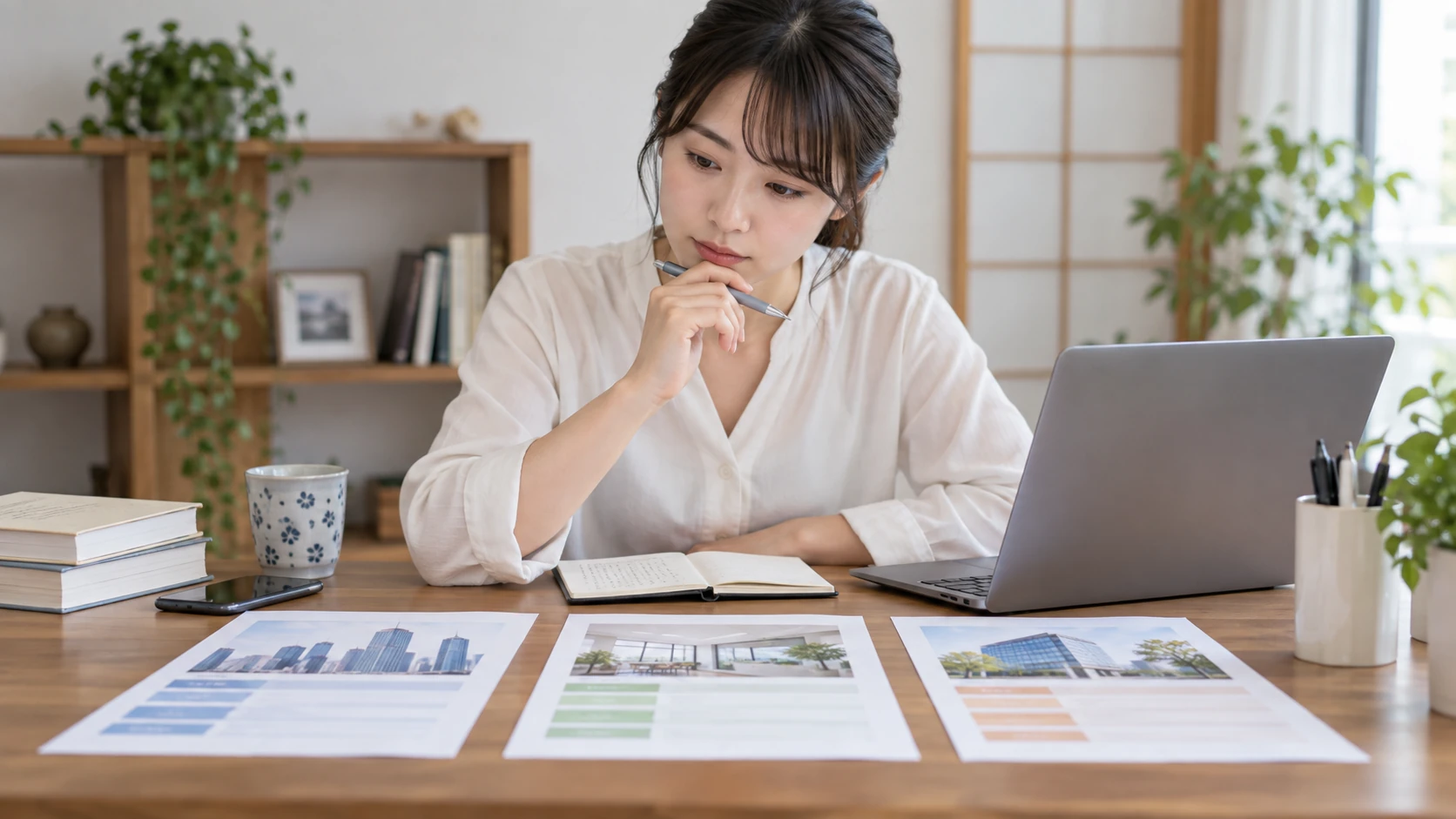 複数の求人と面接で確認する質問を比較している様子