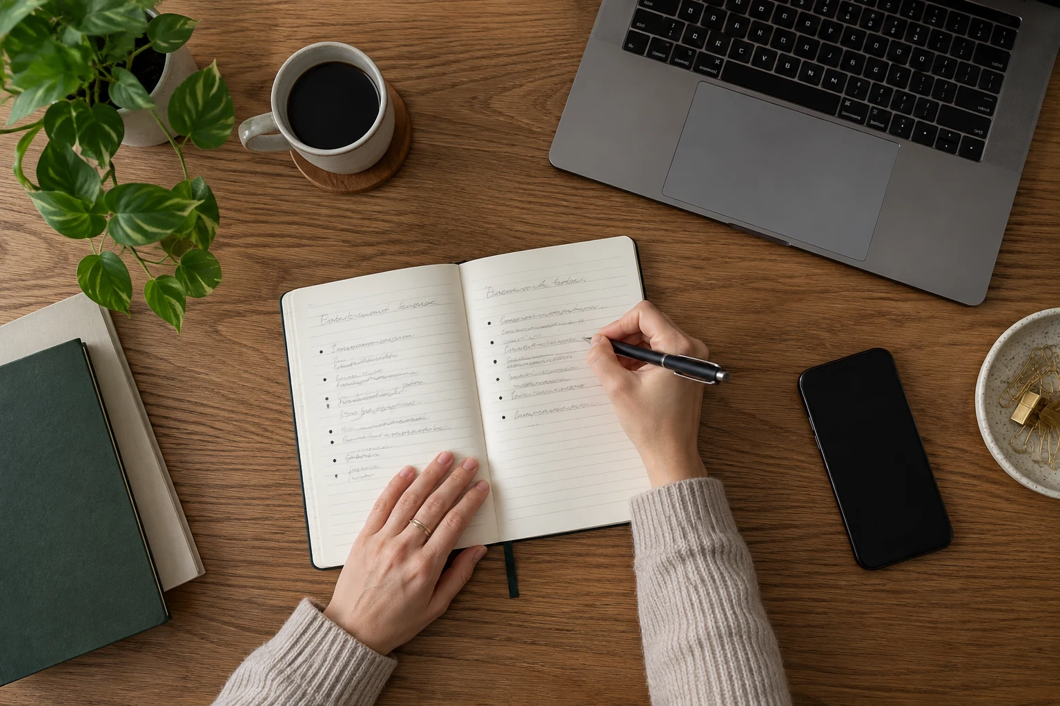 これまでの職務経験と次の仕事で活かせるスキルを書き出している手元