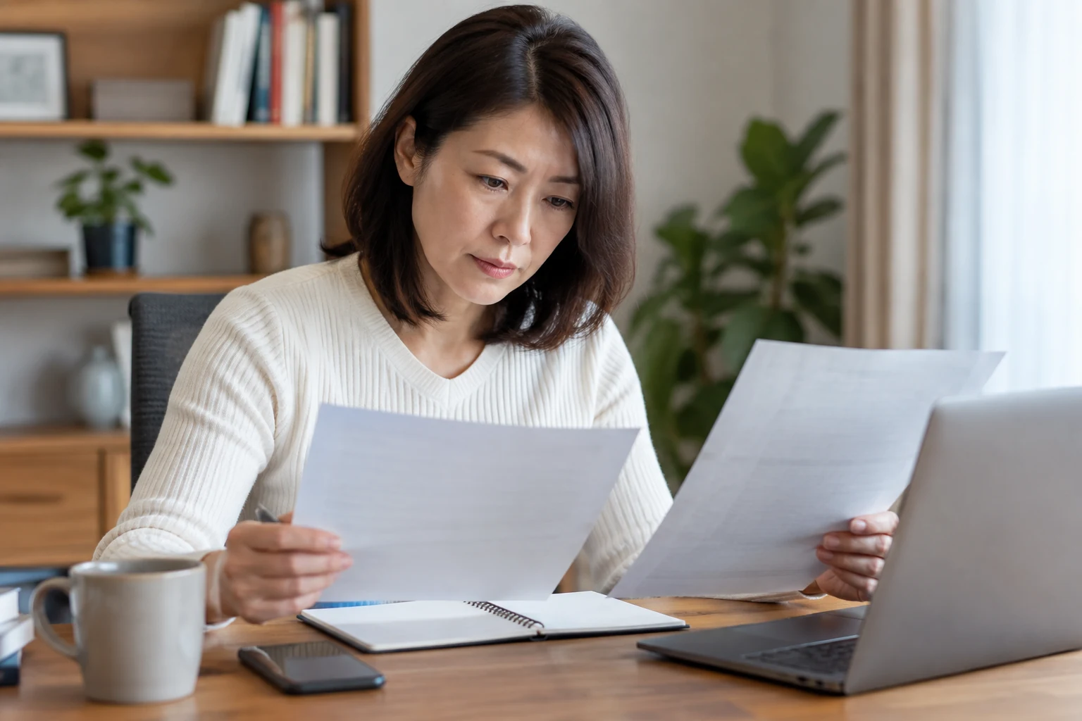 職務経歴書と求人票を並べて応募準備をしている様子