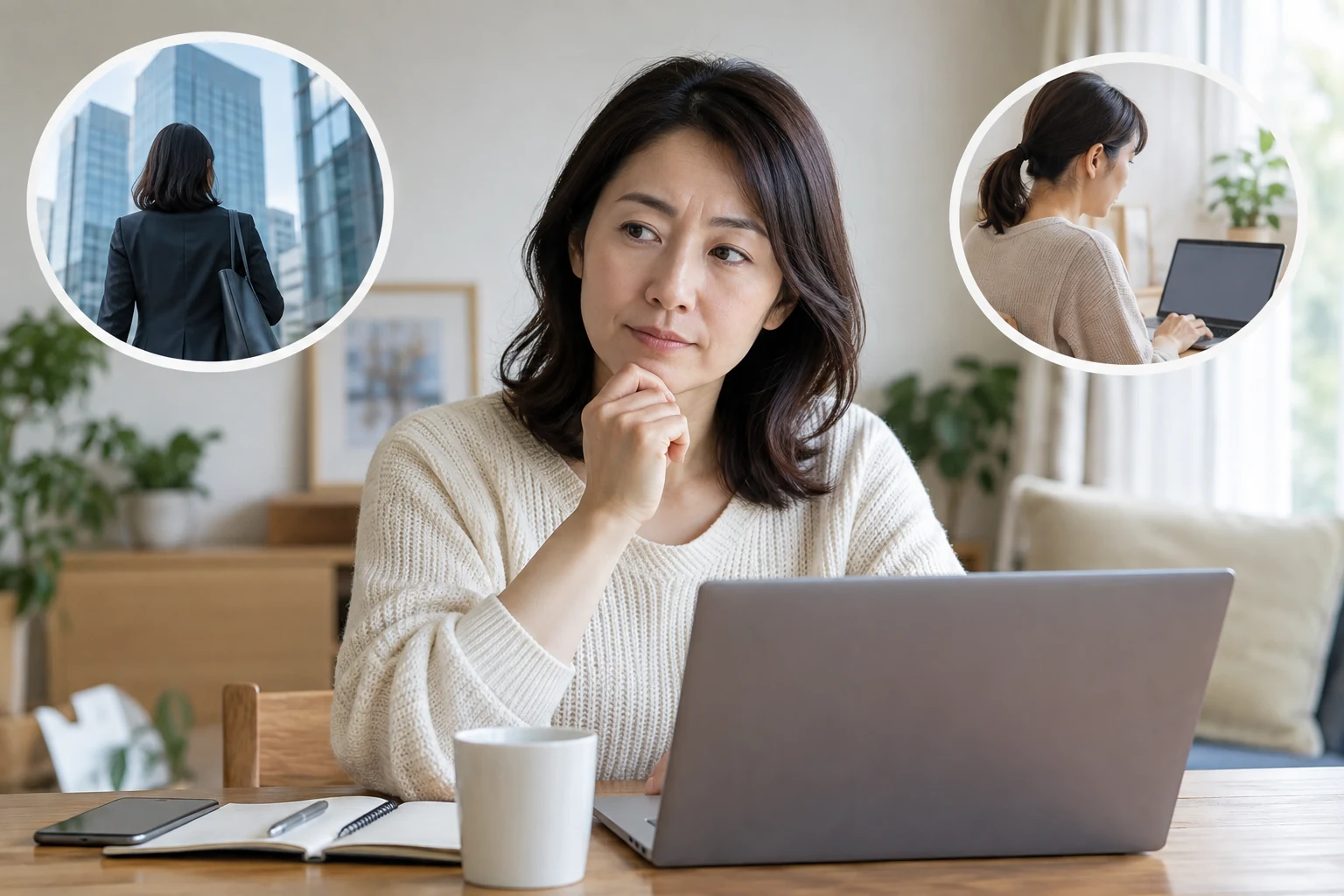 転職するか今の職場で調整するか選択肢を書き出している様子
