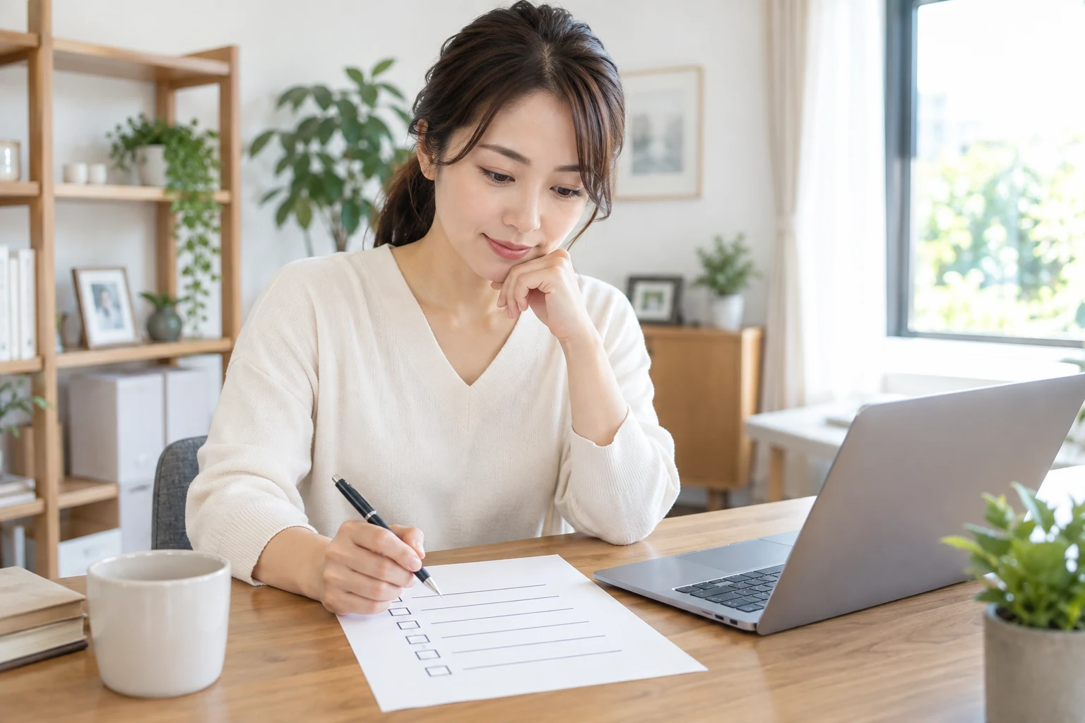 日本人女性が転職活動の手順をチェックリストで確認する様子