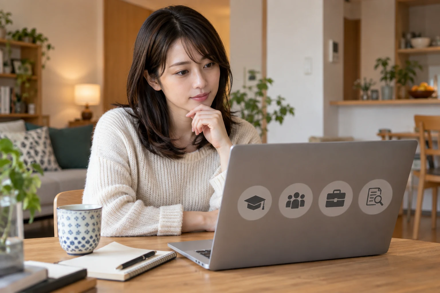 日本人女性が転職サービスの使い方を比較する様子