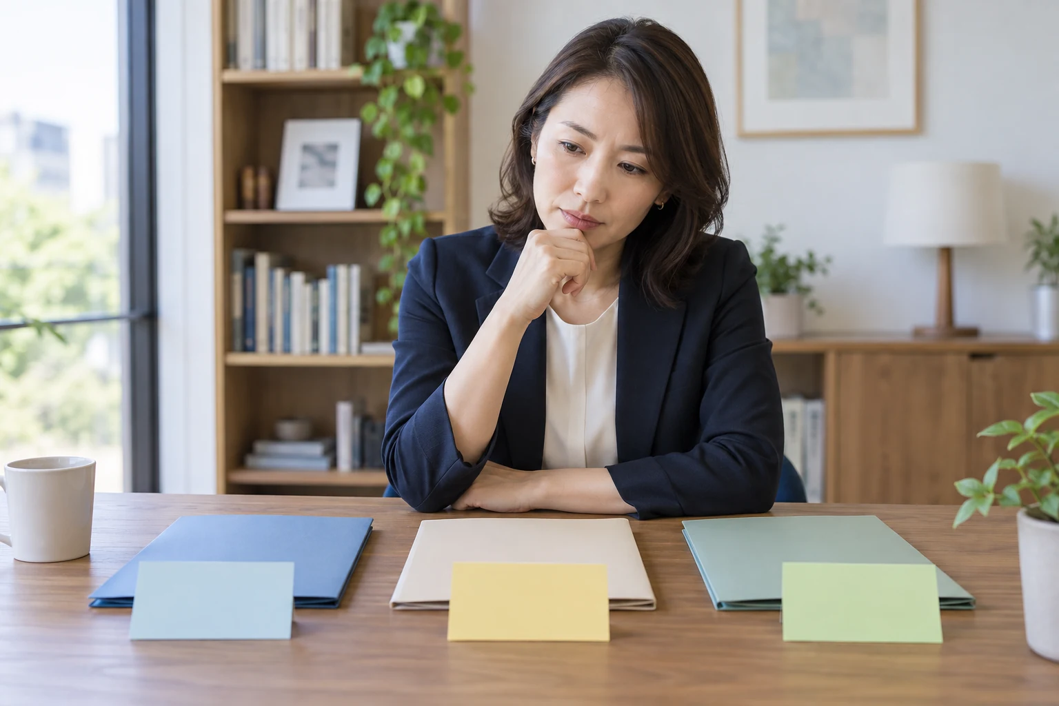 前の会社に戻る選択肢と今の職場を比較する日本人女性