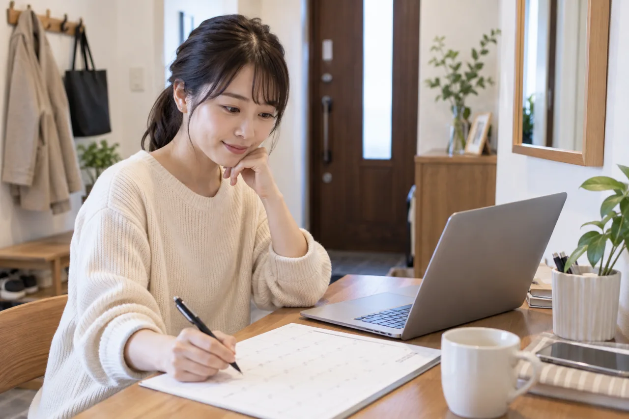 日本人女性が三つの転職サイトを一週間の比較計画に整理している