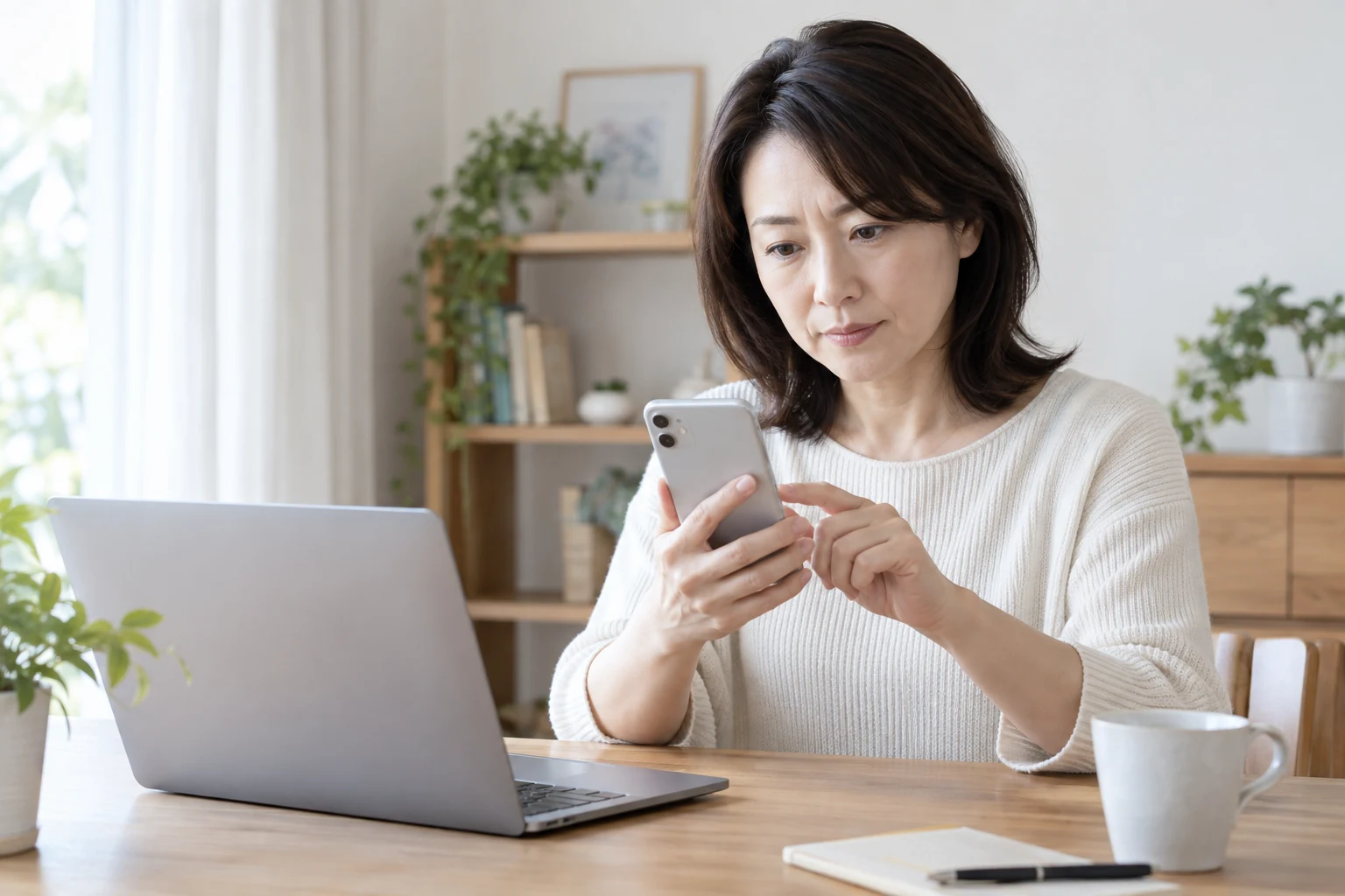 日本人女性が転職アプリの端末権限とログイン状態を確認する