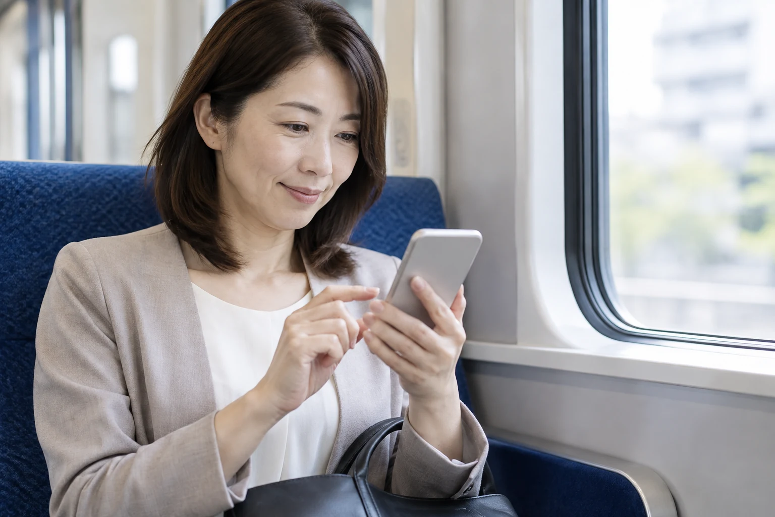 日本人女性がスマートフォンで転職求人を短時間に検索する