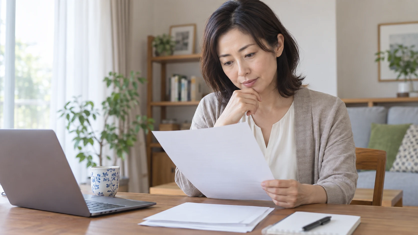 女性が応募前に労働条件を最終確認している様子
