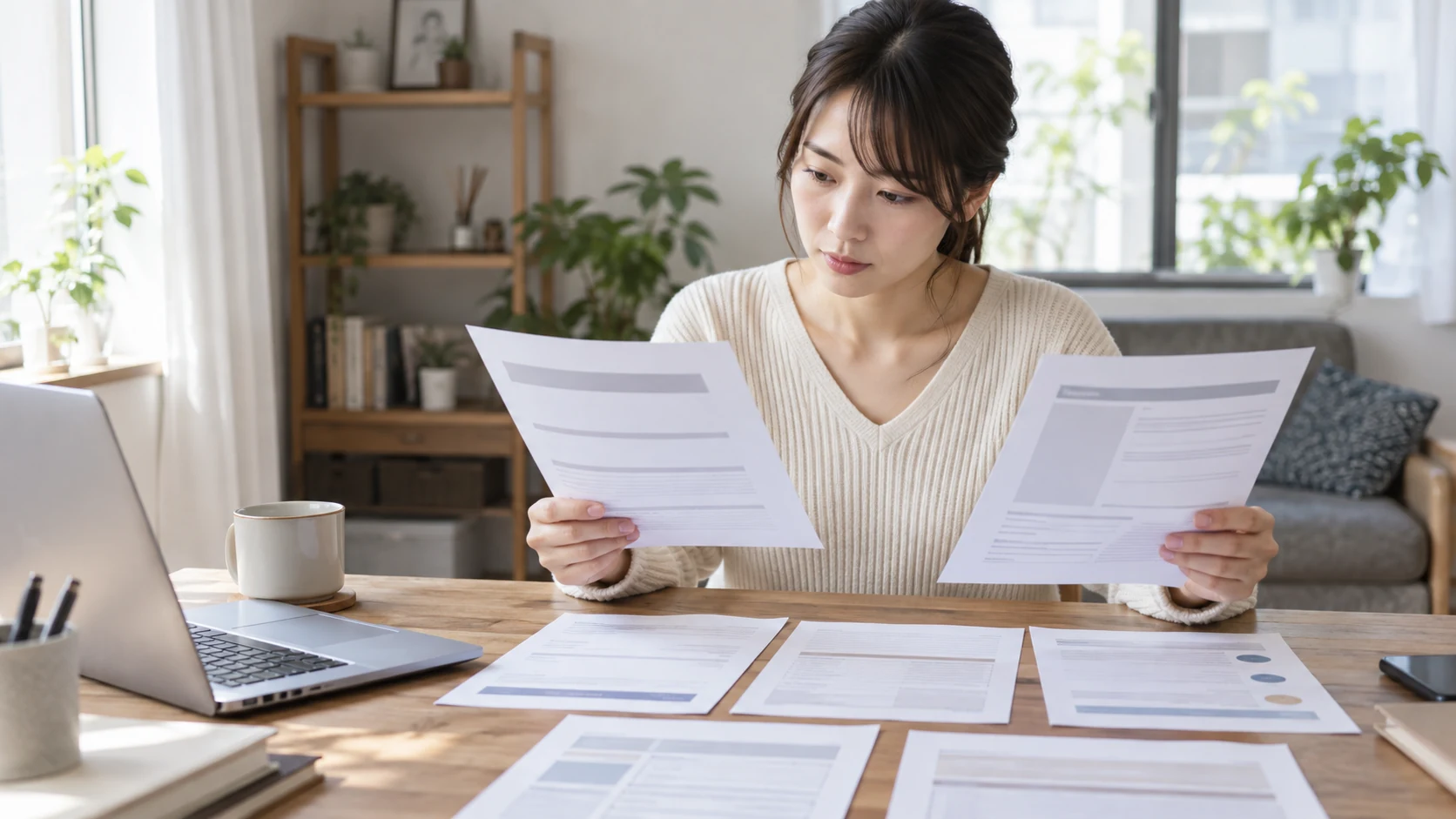 求人の条件をチェックリストで確認する日本人女性