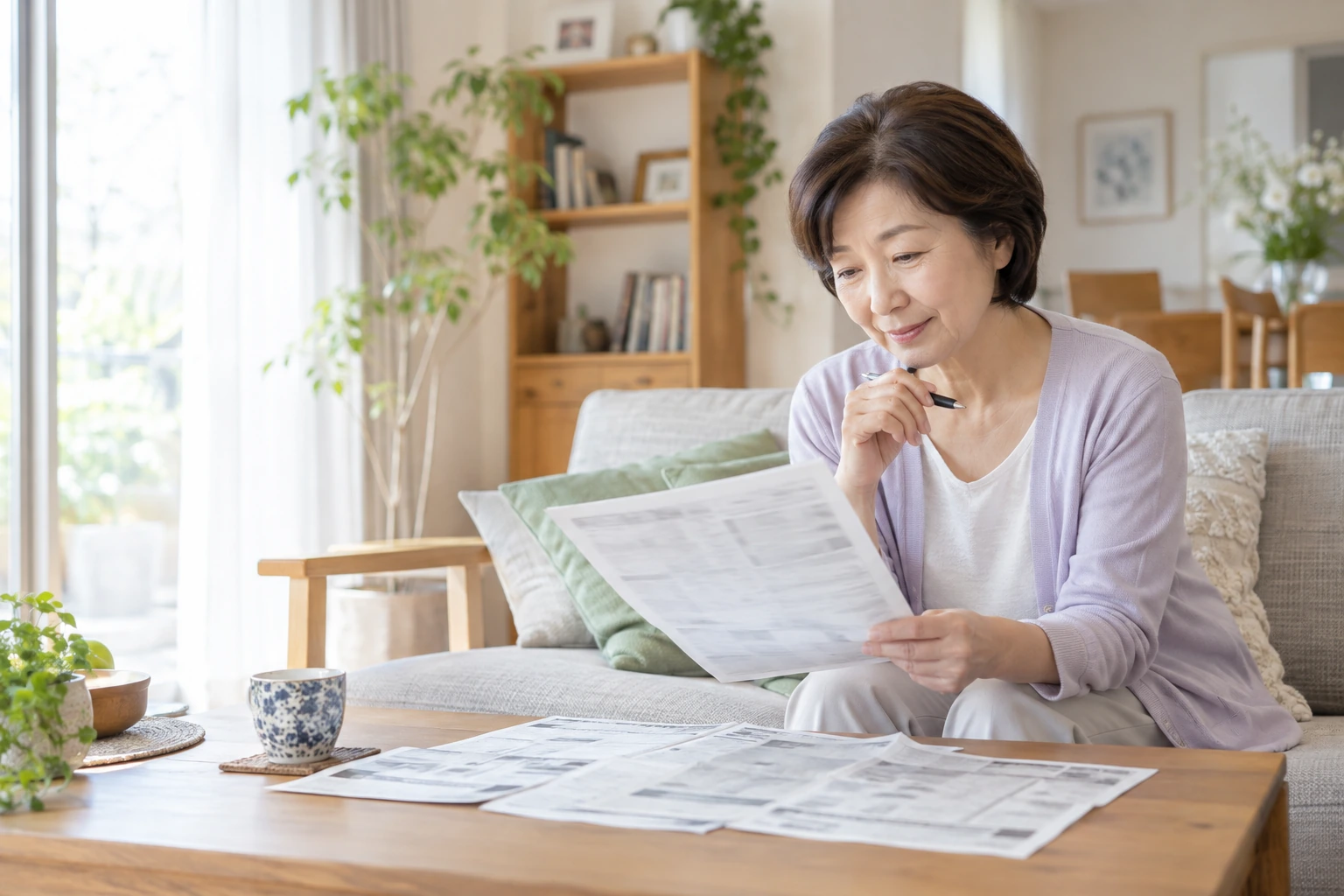 ハローワークの求人案内を見ながら働き方の希望を整理する60歳以上の女性