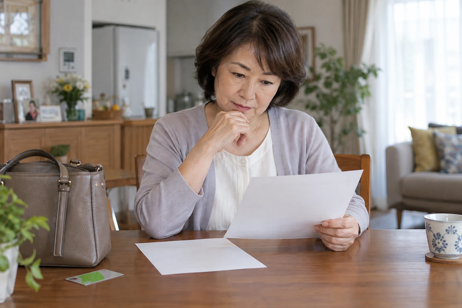 求人の勤務時間と通勤経路を比較する60歳以上の女性